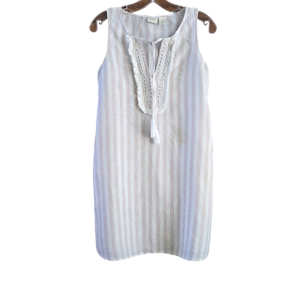 St Tropez West Women's 100% Linen Shift Dress Beige Size X Small